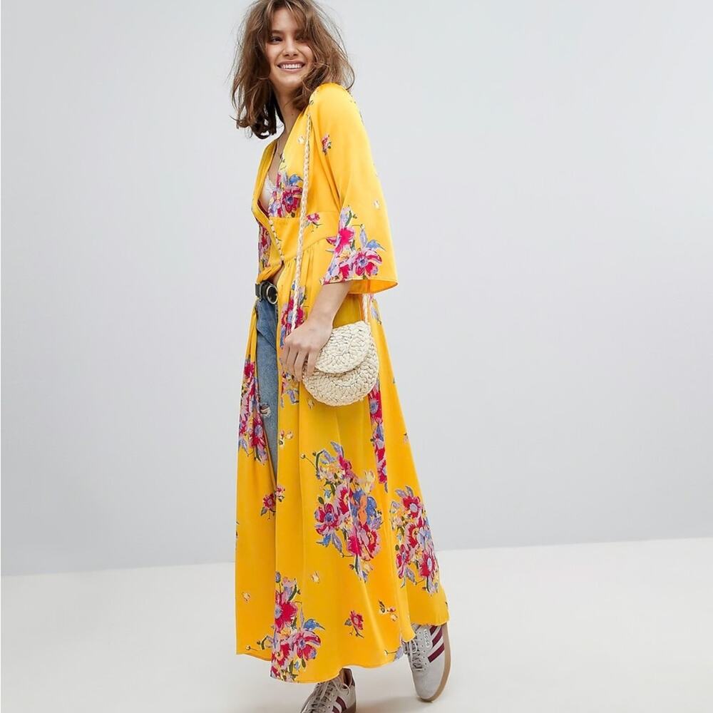 Free People Alexa Floral Duster Jacket In Maxi Length - Medium